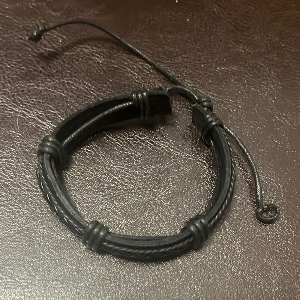 Black Leather Adjustable Bracelet